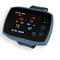 The SOMNOtouch NIBP has various display options. Here it is showing the blood pressure, pulse and SpO2