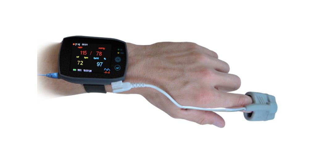 The SOMNOtouch NIBP is often worn on the wrist.