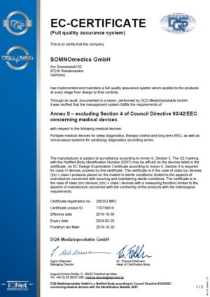 SOMNOmedics CE certificate 2019 thumbnail